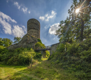 Bacharach_Steeg_Burg_Stahlberg_Bergfried_mit_Unterburg_68538