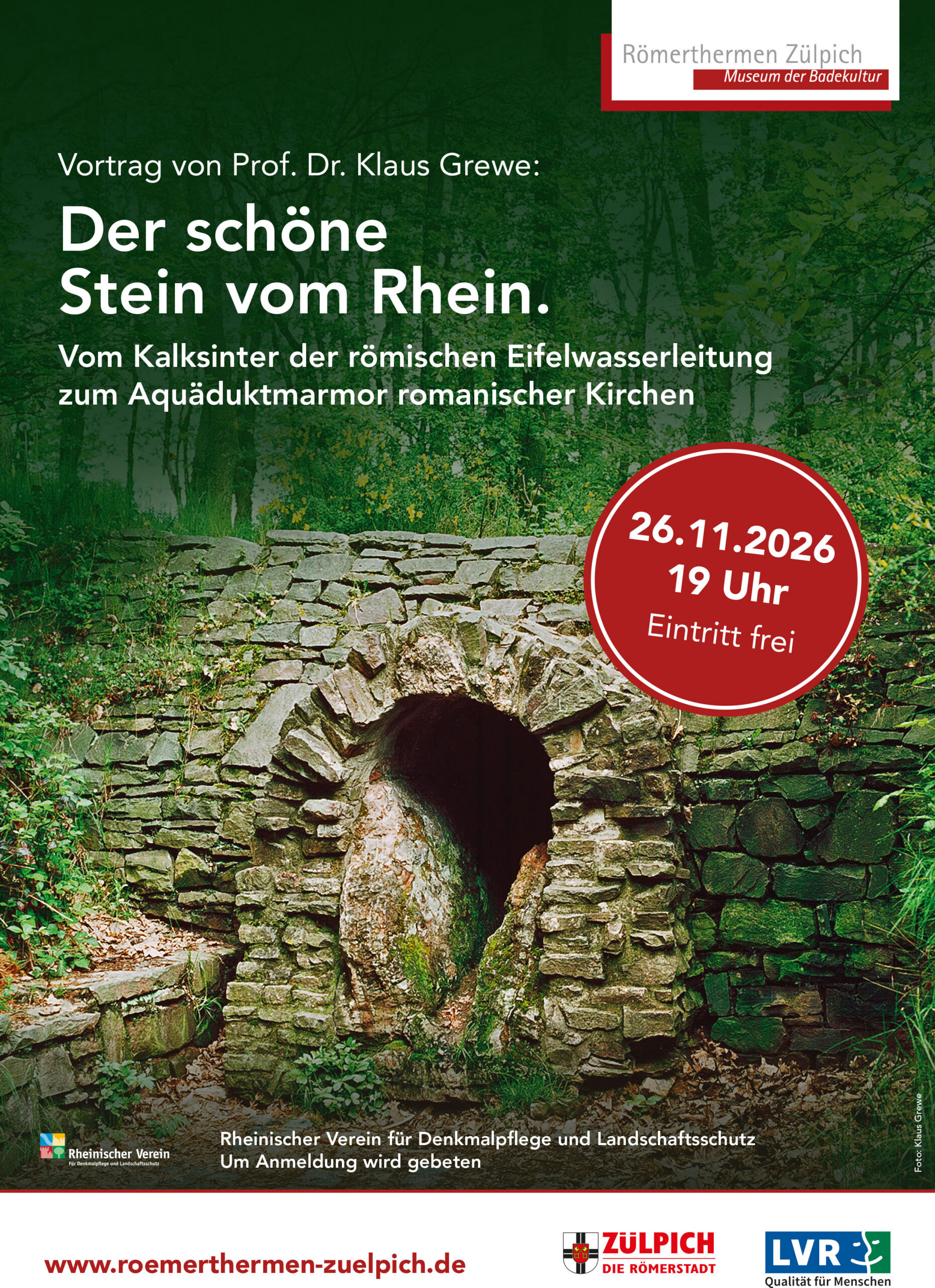 Veranstaltungsplakat "Der schöne Stein vom Rhein." © Klaus Grewe / Römerthermen Zülpich
